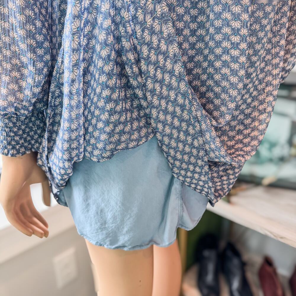 Maison 123 Paris, Blue/Grey Printed Macha Day Dress-Light Puff Sleeve-Size XS/34 - Picture 9 of 9